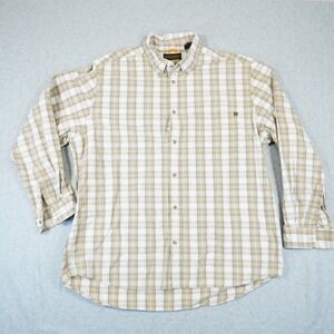 Timberland Mens 2XL XXL Plaid Button Down Flannel Beige CA 19792